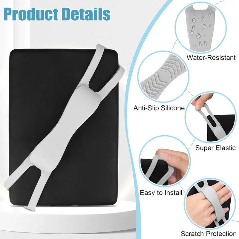 Dexspoeny 2 Pack Silicone Hand Straps for Kindle and Tablets, Secure Lightweight Finger Grip Holder for 4.7-8" Kindle Paperwhite/iPad/Samsung/Kobo/Oasis/Fire/Sony/Lenovo E-Readers (White+Grey) - Image 3
